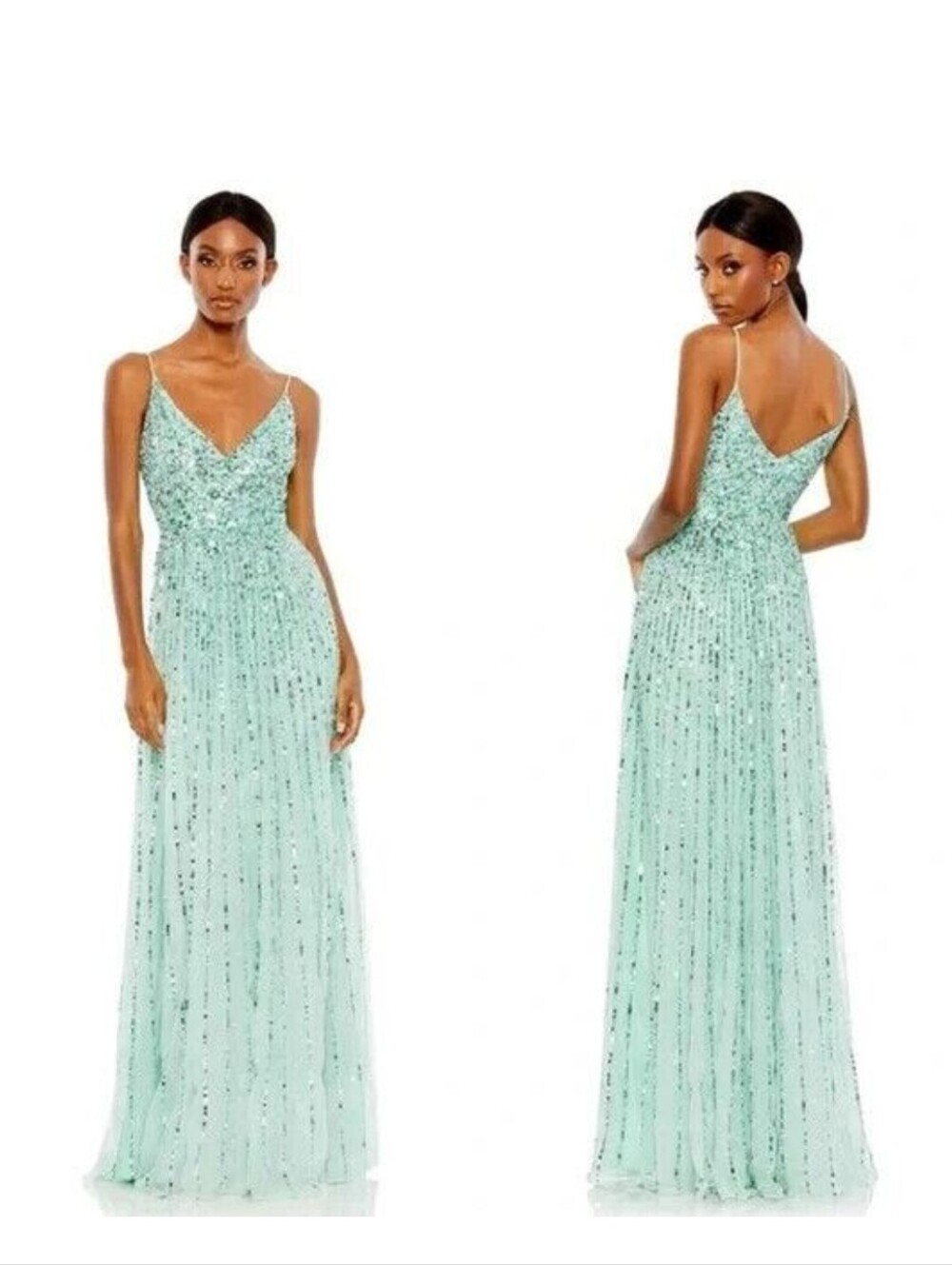 Mac Duggal 10928 Sequined Sleeveless Wrap Over A-line Mint size 8